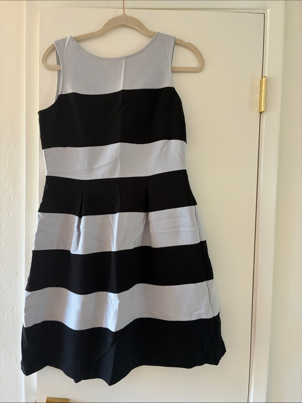 LOFT Black and White Striped Sleeveless Fit-and-Flare Mini Dress